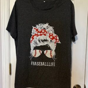 #BaseballLife Graphic Tee  - Charcoal with Red Accent